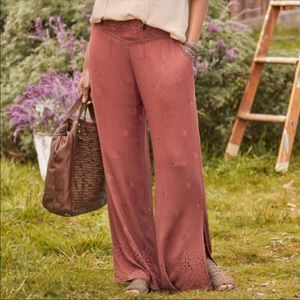 Sundance Althea Bay Gauze Wide Leg Eyelet Pants Smocked Waist Embroidered Boho